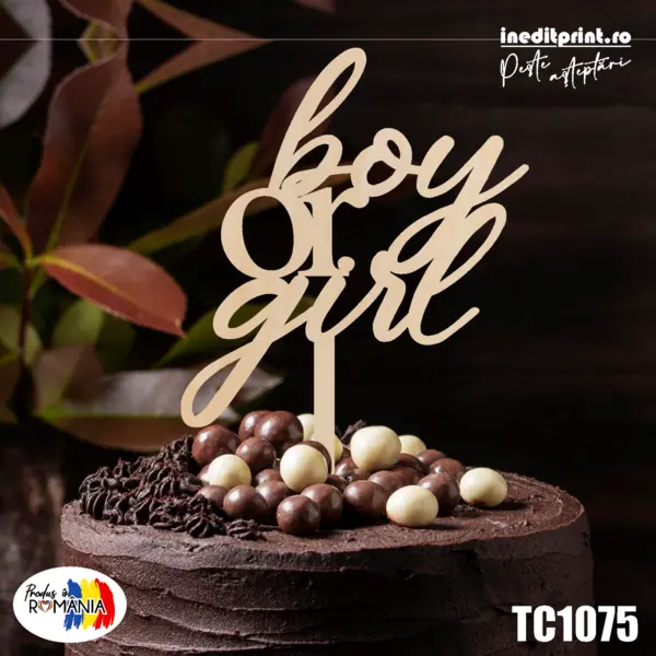 Topper tort Boy or Girl TC1075 Lemn natur, 16x16cm