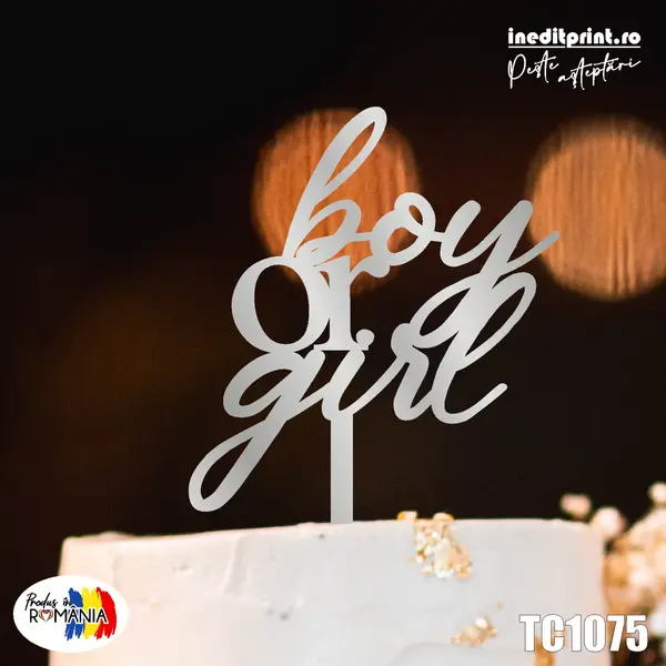 Topper tort Boy or Girl TC1075 Lemn natur, 20x20cm