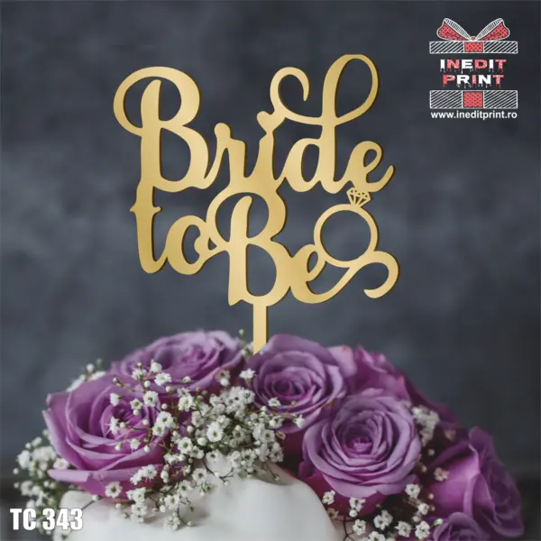 Topper tort Bride to Be TC343 Lemn natur, 16x16cm