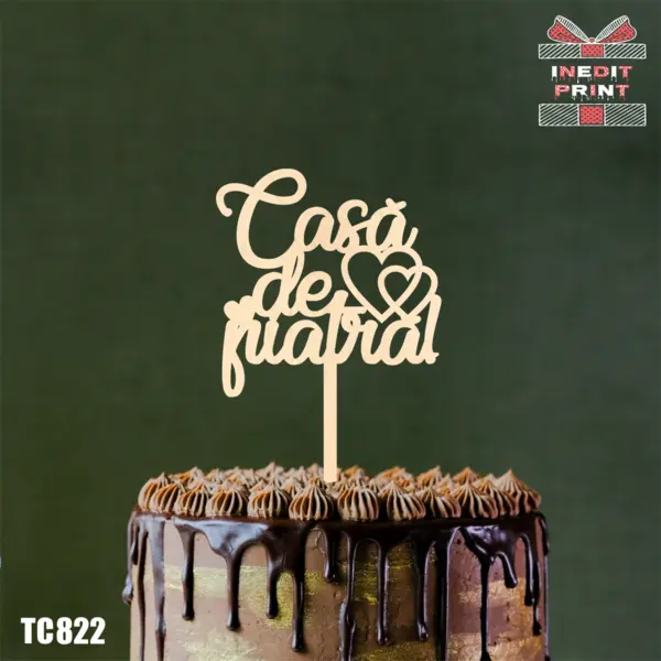 Topper Tort Casa de piatra TC822 Lemn natur, 20x20cm