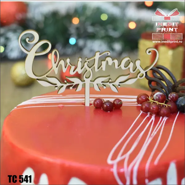 Topper tort Christmas TC541 Lemn natur, 20x20cm