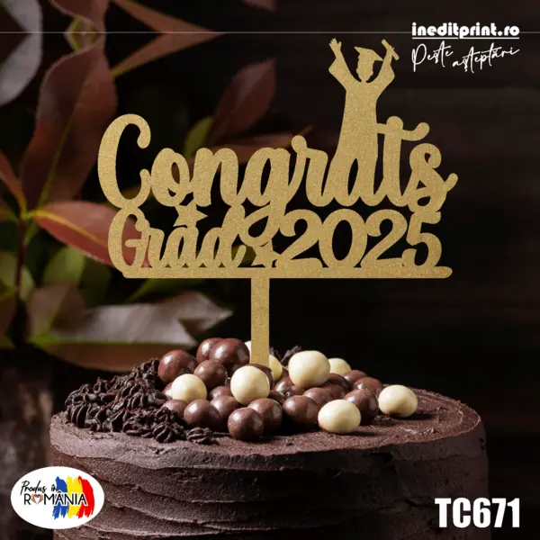 Topper Tort Congrats TC671 Lemn natur, 16x16cm