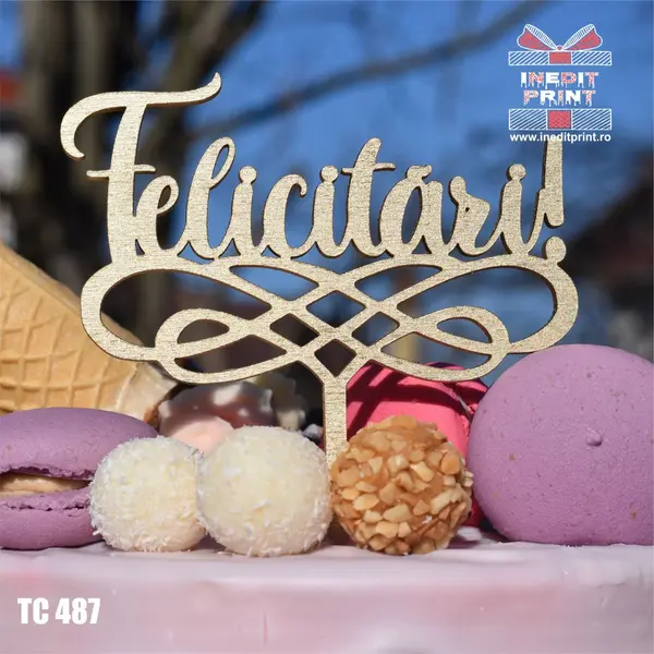 Topper tort Felicitari TC487 Lemn natur, 10x10cm