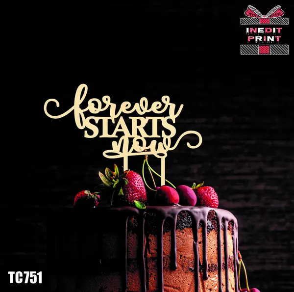 Topper Tort Forever Starts Now TC751 Lemn natur, 16x16cm