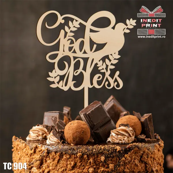 Topper tort God Bless TC 904 Lemn natur, 20x20cm