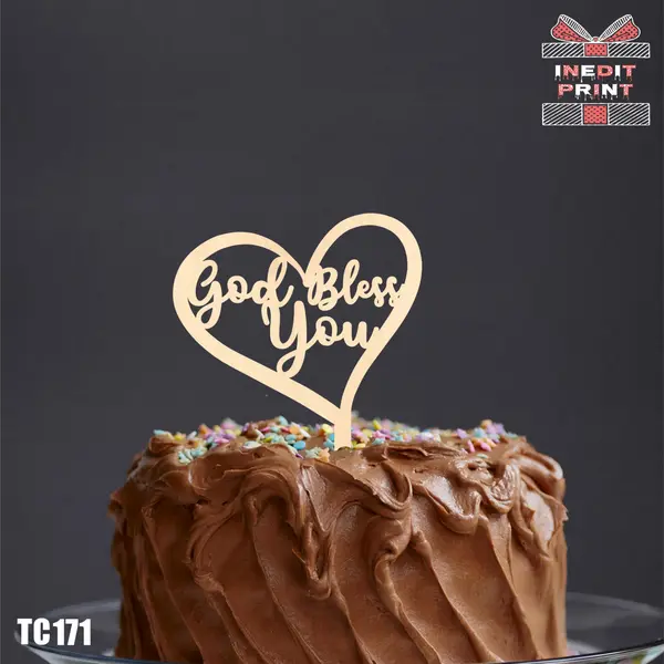 Topper tort God bless you TC171 Lemn natur, 16x16cm