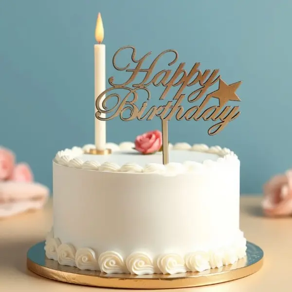 Topper tort Happy Birthday, mdf auriu, 12x8 cm