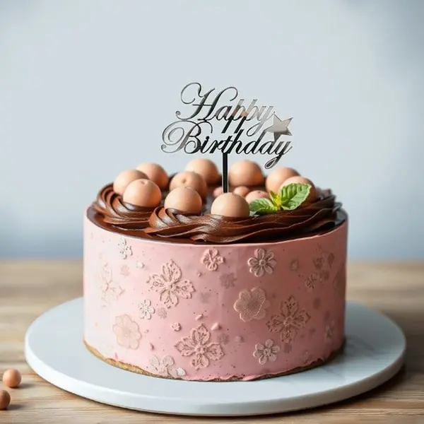 Topper tort Happy Birthday, oglinda acrilica argintiu, 12x8 cm