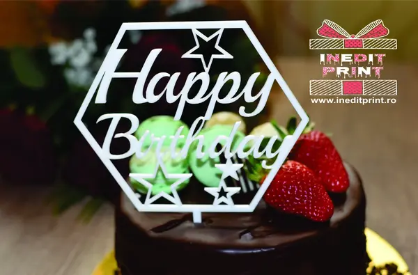 Topper Tort Happy Birthday TC52 Lemn natur, 20x20cm