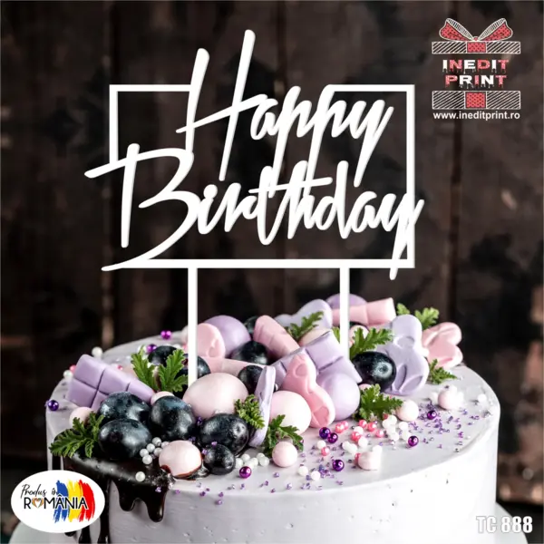Topper Tort Happy Birthday TC888 Lemn natur, 20x20cm