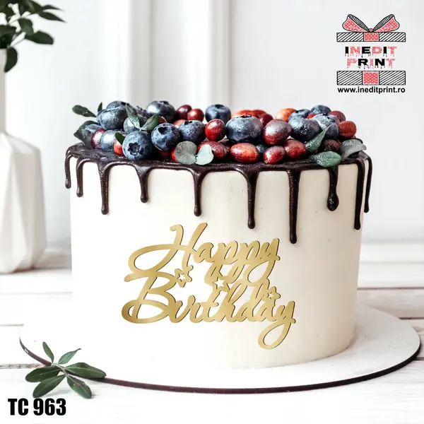 Topper Tort Happy Birthday TC963 Lemn natur, 10 cm