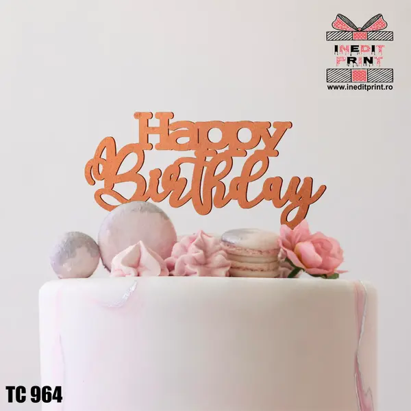 Topper Tort Happy Birthday TC964 Lemn natur, 10 cm