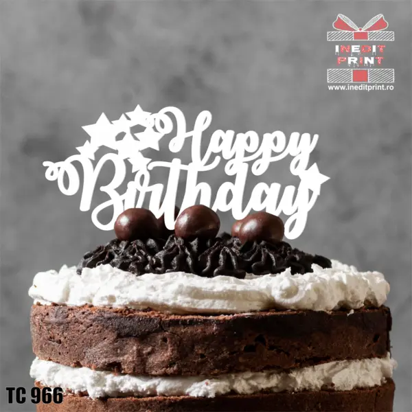 Topper Tort Happy Birthday TC966 Lemn natur, 13 cm