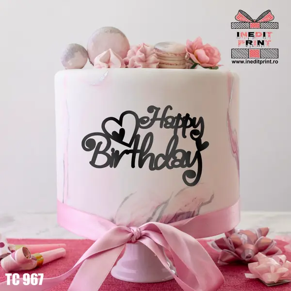 Topper Tort Happy Birthday TC967 Lemn natur, 8 cm