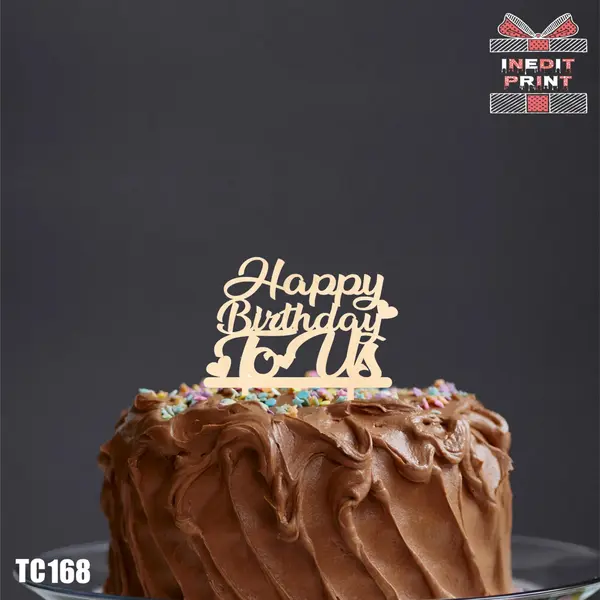 Topper Tort Happy Birthday To Us TC168 Lemn natur, 15x15cm