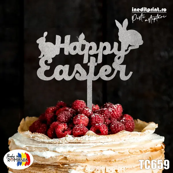 Topper tort Happy Easter TC659 Lemn natur, 20x20cm