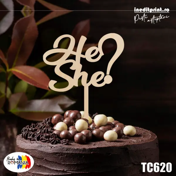 Topper tort He or She? TC620 Lemn natur, 13x13cm