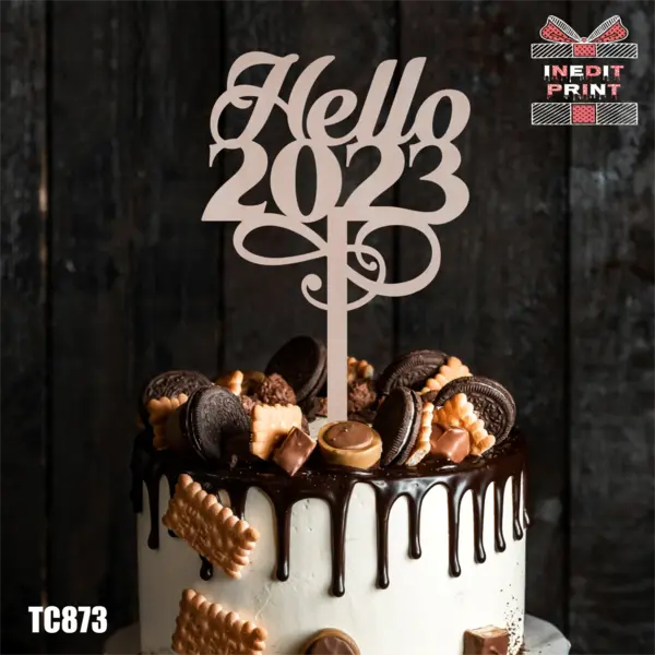 Topper Tort Hello 2023 TC873 Lemn natur, 20x20cm