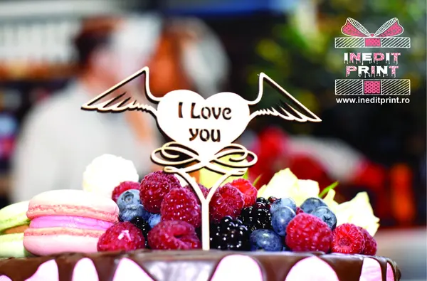Topper Tort I love you TC123 Lemn natur, 15x15cm