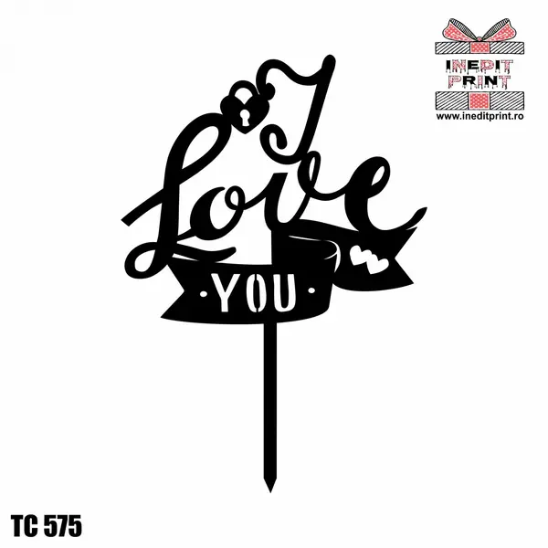 Topper tort I Love You TC575 Lemn natur, 13x13cm
