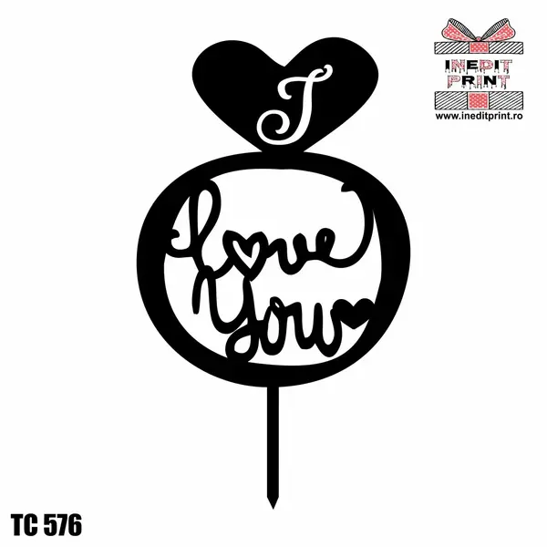Topper tort I Love You TC576 Lemn natur, 13x13cm
