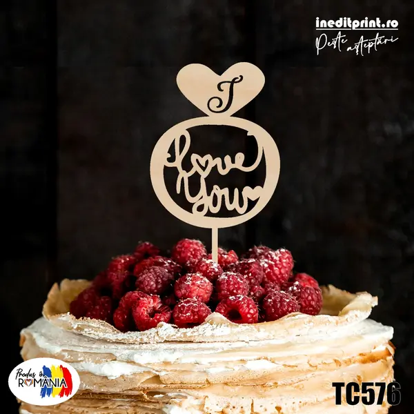 Topper tort I Love You TC576 Lemn natur, 20x20cm