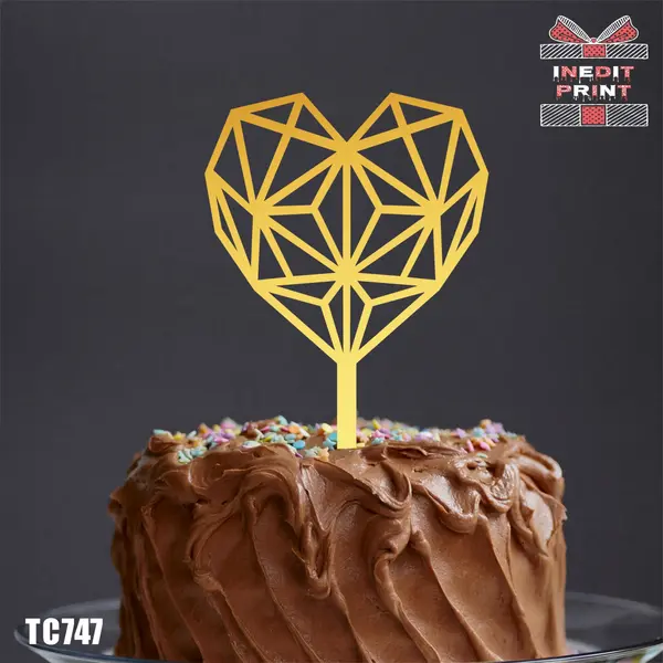Topper Tort Inima Abstract TC747 Lemn natur, 13x13cm