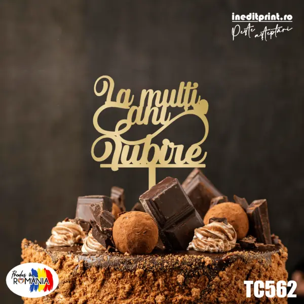Topper tort La multi ani, iubire! TC562 Lemn natur, 20x20cm