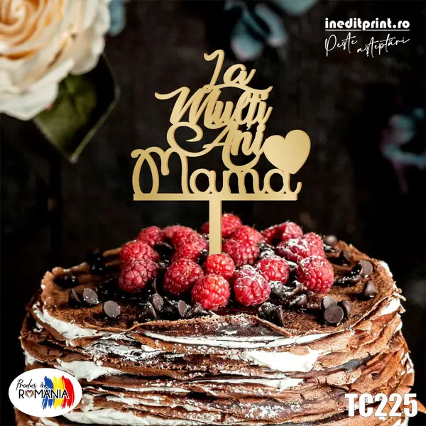 Topper tort La multi ani mama TC225 Lemn natur, 13x13cm