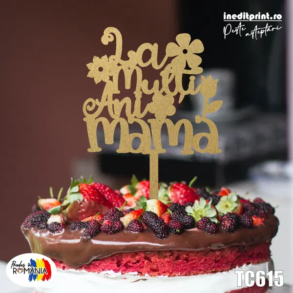 Topper Tort La multi ani mama TC615 Lemn natur, 20x20cm
