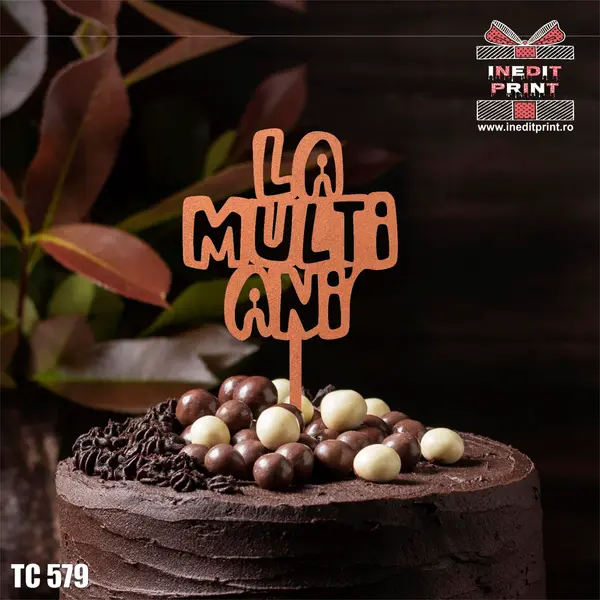 Topper tort La multi ani TC579 Lemn natur, 13x13cm