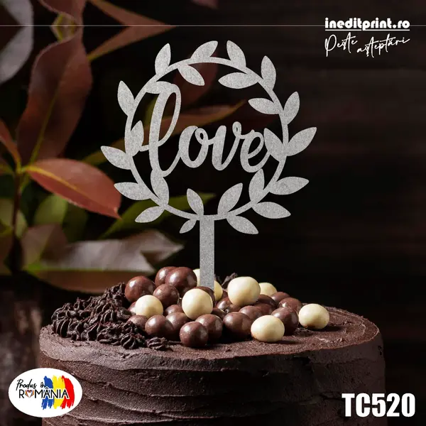 Topper tort Love TC520 Lemn natur, 20x20cm