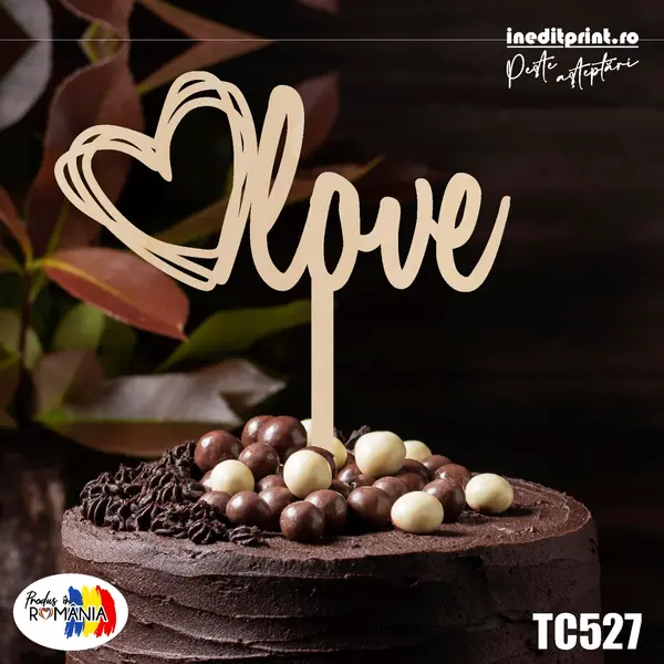Topper tort LOVE TC527 Lemn natur, 20x20cm