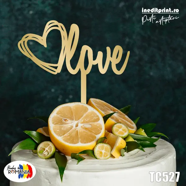 Topper tort LOVE TC527 Lemn natur, 8x8cm