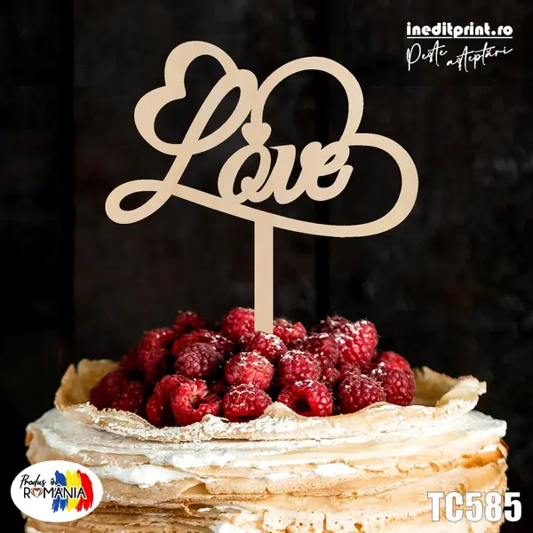 Topper tort LOVE TC585 Lemn natur, 20x20cm