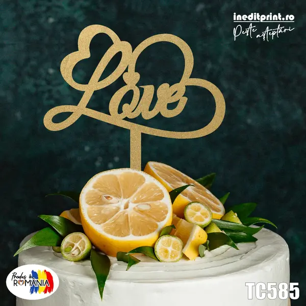 Topper tort LOVE TC585 Lemn natur, 8x8cm