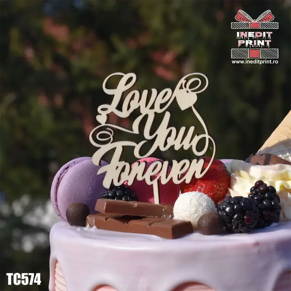 Topper tort Love you forever TC574 Lemn natur, 10x10cm