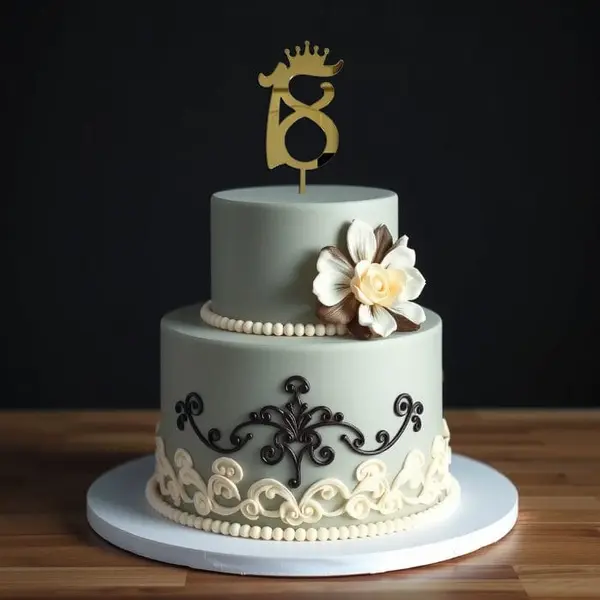 Topper tort majorat 18 Coronita, oglinda acrilica auriu, 12x12 cm