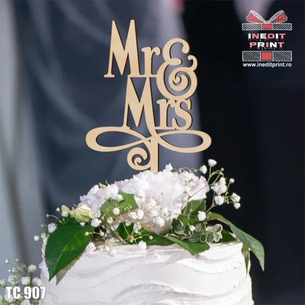 Topper Tort Mr and Mrs TC907 Lemn natur, 10 cm
