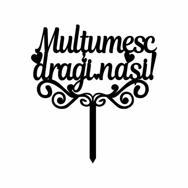 Topper tort Multumesc, dragi nasi TC337 Lemn natur, 20x20cm