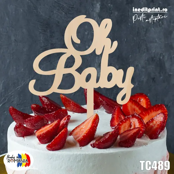 Topper tort Oh baby TC489 Lemn natur, 10x10cm