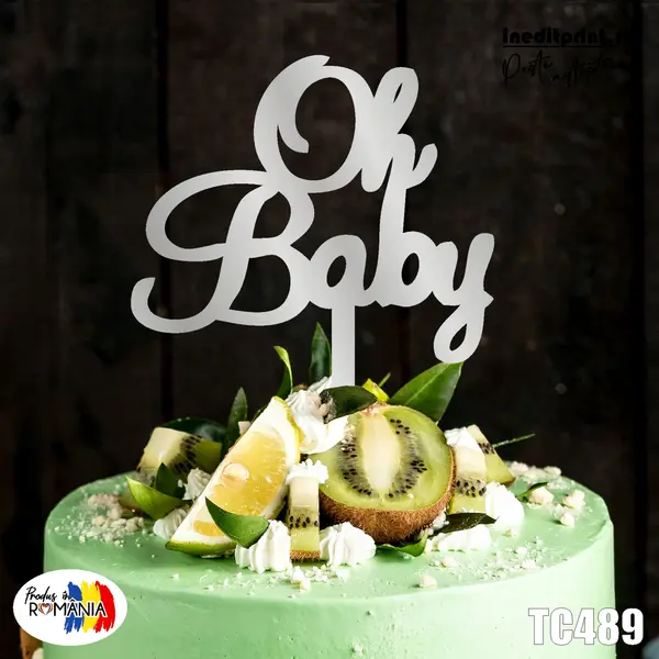 Topper tort Oh baby TC489 Lemn natur, 16x16cm