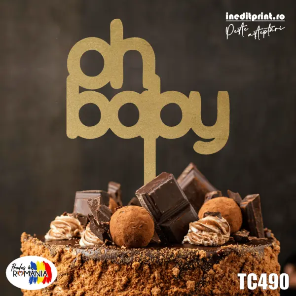 Topper tort Oh baby TC490 Lemn natur, 10x10cm
