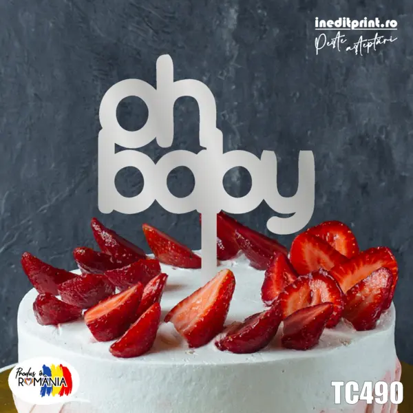 Topper tort Oh baby TC490 Lemn natur, 16x16cm