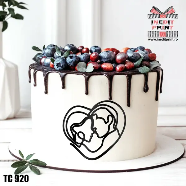 Topper Tort Oneline Cuplu TC920 Oglindă aurie, 13x12 cm