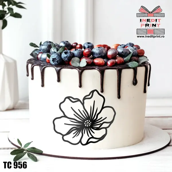 Topper Tort Oneline FloareTC956 Plexiglas negru, 13x11cm