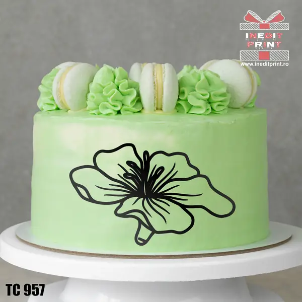 Topper Tort Oneline FloareTC957 Oglindă argintie, 13x8cm