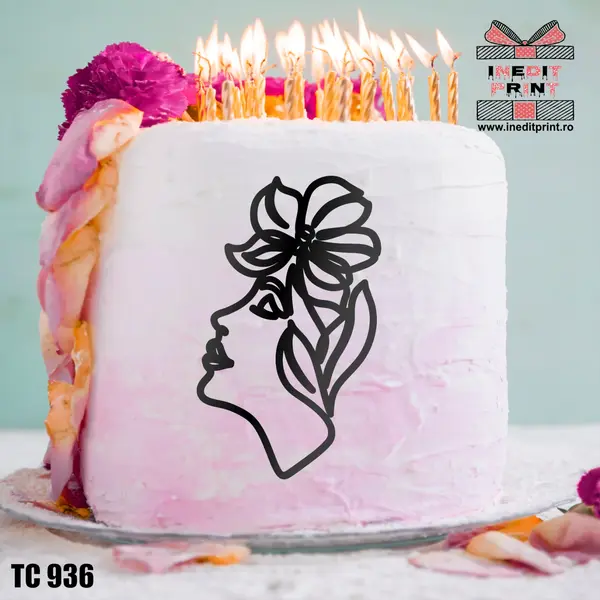 Topper Tort Oneline Flori TC936 Oglindă roz, 9x15cm