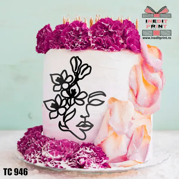 Topper Tort Oneline Flori TC946 Oglindă aurie, 11x15cm
