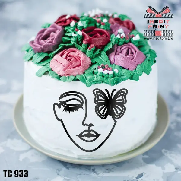 Topper Tort Oneline Fluture TC933 Oglindă argintie, 13X11 cm